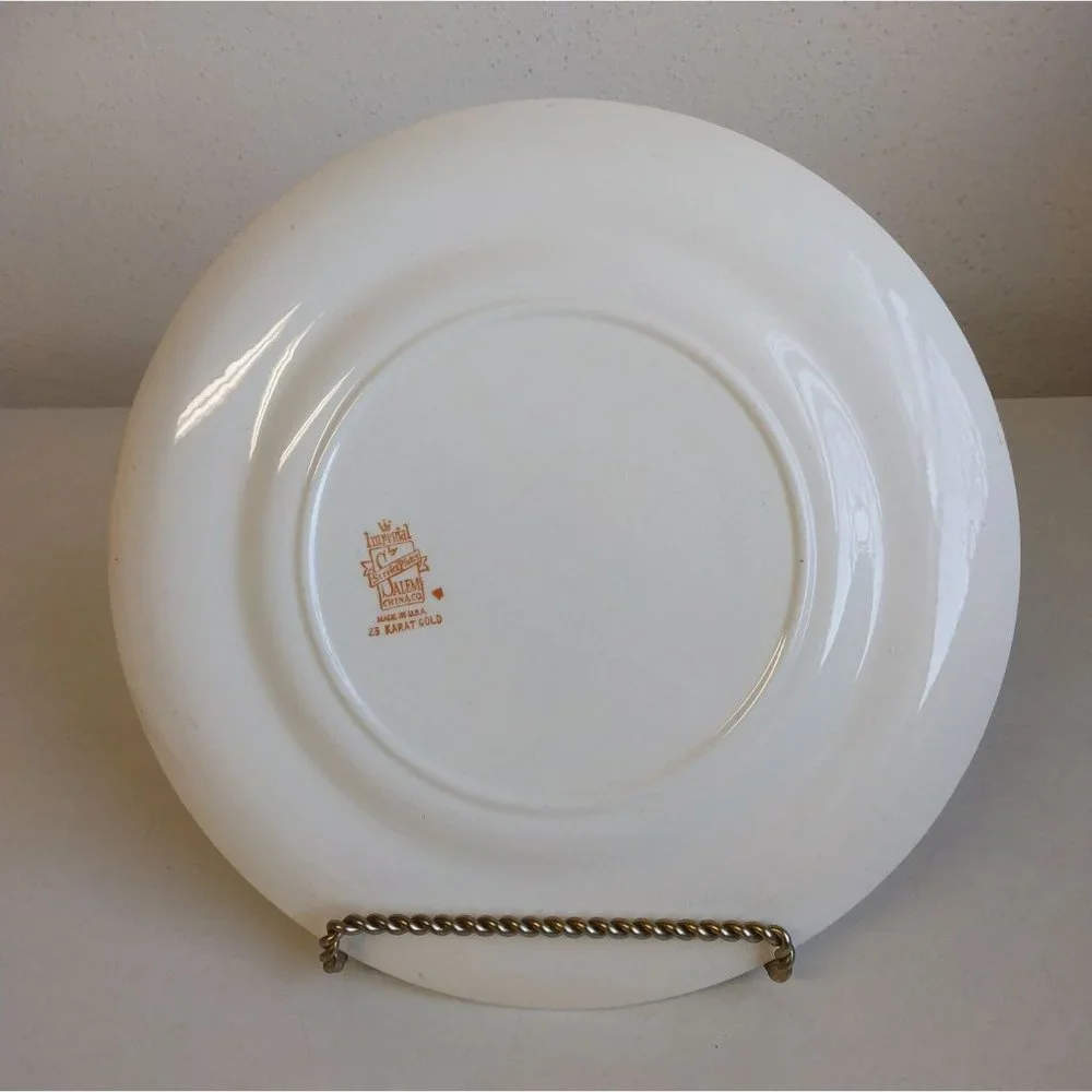 Two 23 Karat Gold trim Vintage Salem Victorian Women Dinner Plates
